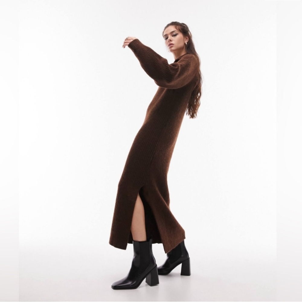 Topshop Chocolate Long Sleeve Knit Dress